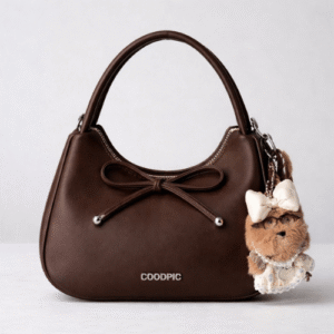 Luvya Coquette Bow Shoulder Bag for Women | Aesthetic Cream Hobo Bag with Plush Charm & Detachable Crossbody Strap – Trendy Y2K Inspired Handbag