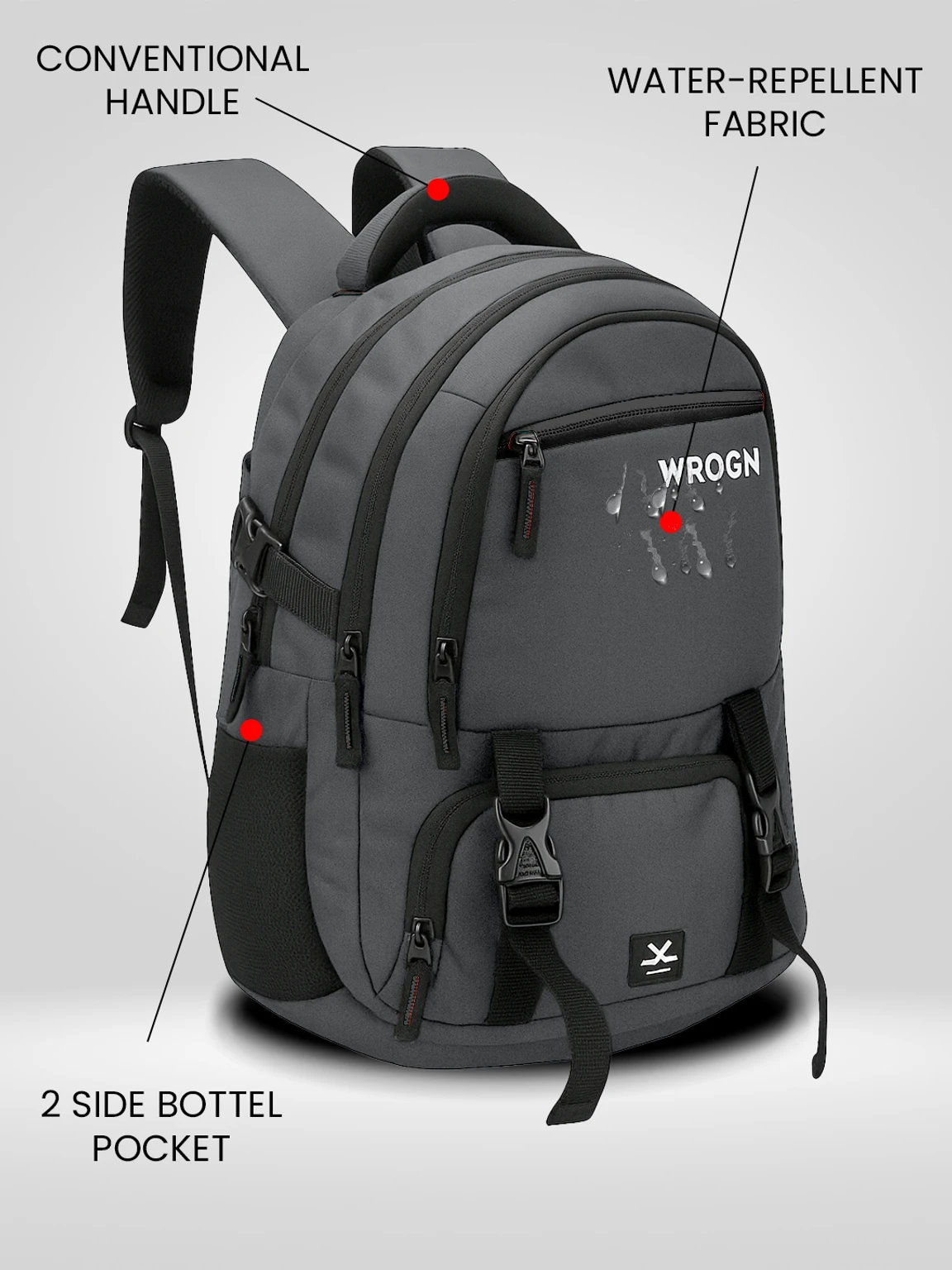 WROGN Large 40 L Laptop Backpack ASHPER Unisex with USB Port and Rain Cover (Grey)