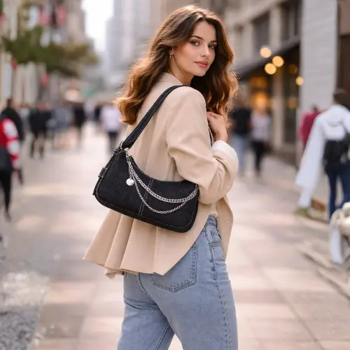 Miraggio Dotty Shoulder Bag for Women | Denim-Texture Compact Sling Handbag | Trendy Everyday Bag