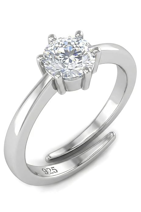 925 sterling silver solitaire ring with cubic zirconia for women