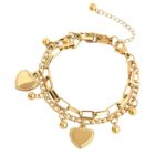 gold layered heart charm bracelet anti tarnish jewellery white background