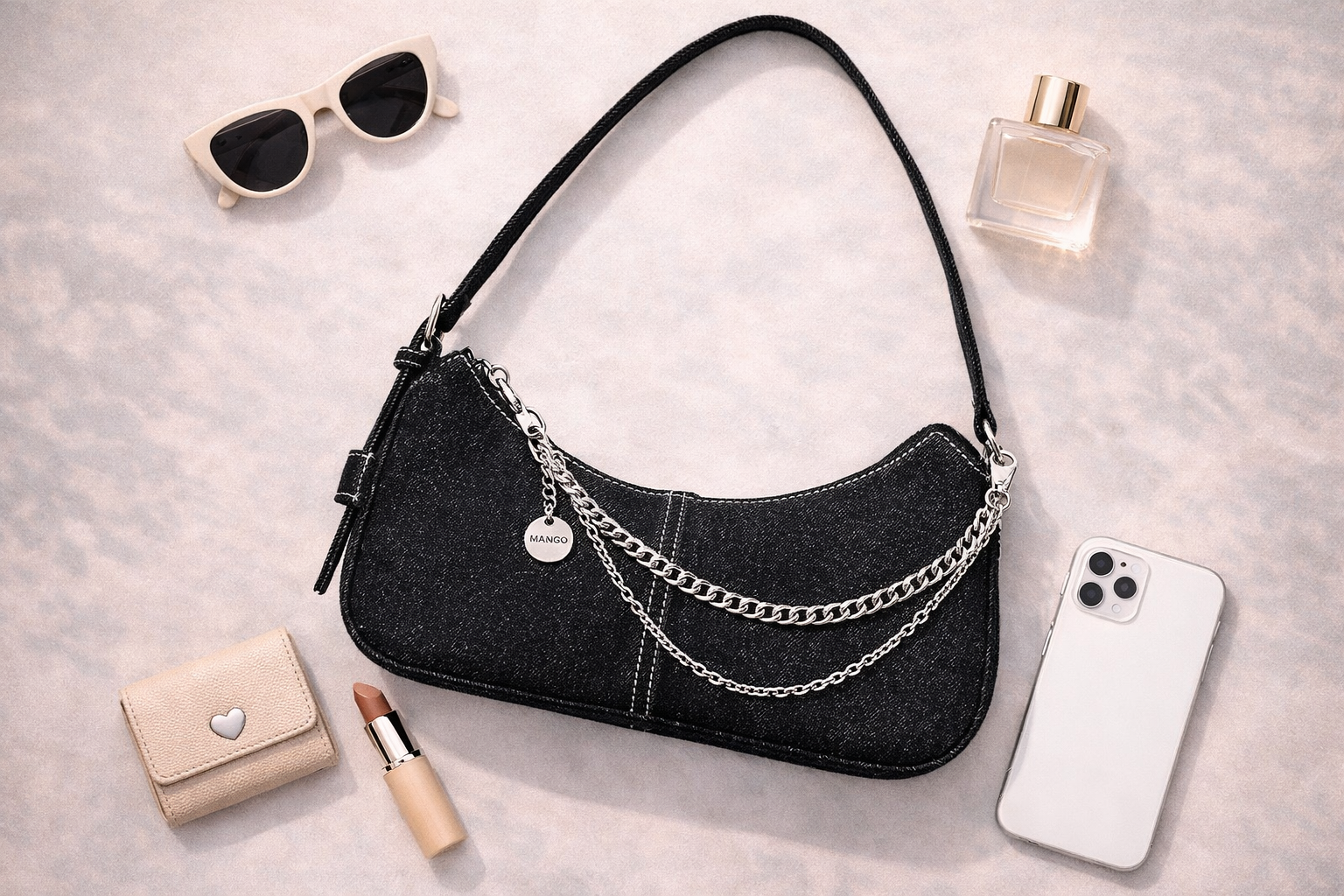 Miraggio Dotty Shoulder Bag for Women | Denim-Texture Compact Sling Handbag | Trendy Everyday Bag