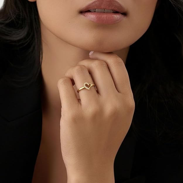 925 Sterling Silver Heart Design Ring for Women & Girls | Adjustable Minimal Jewellery | Available in Silver & Gold Finish