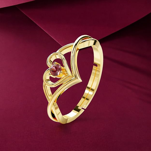 925 Sterling Silver Heart Design Ring for Women & Girls | Adjustable Minimal Jewellery | Available in Silver & Gold Finish
