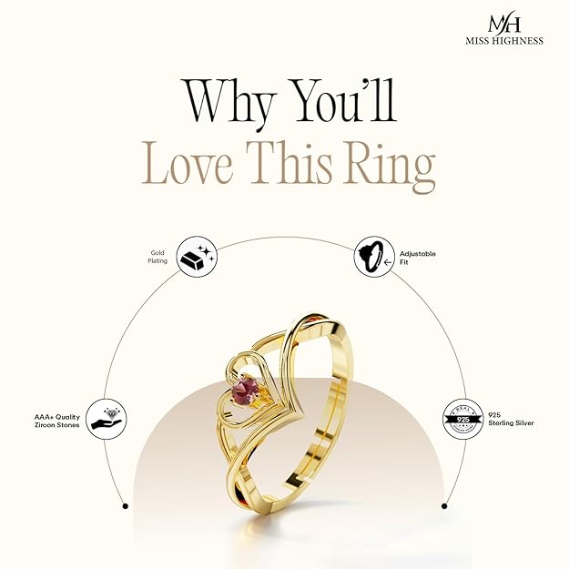 925 Sterling Silver Heart Design Ring for Women & Girls | Adjustable Minimal Jewellery | Available in Silver & Gold Finish