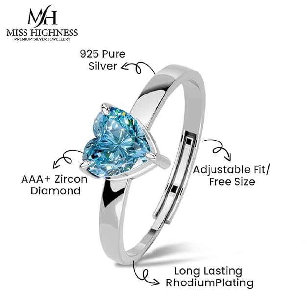 925 Sterling Silver Heart Design Ring for Women & Girls | Adjustable Minimal Jewellery | Available in Silver & Gold Finish