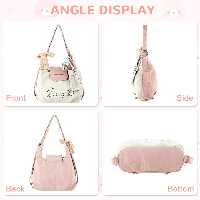 Cherry Dachshund Embroidered Hobo Bag Sky Blue - Shoulder Bag for Women