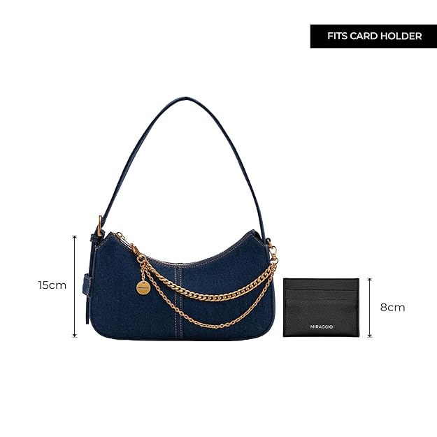 Miraggio Dotty Shoulder Bag for Women | Denim-Texture Compact Sling Handbag | Trendy Everyday Bag