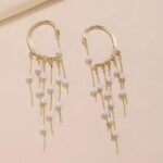 gold pearl ear cuffs with tassel dangle earrings product view clean background