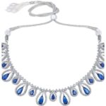 blue stone brass rhodium jewellery set white background necklace earrings