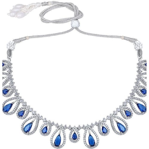 blue stone brass rhodium jewellery set white background necklace earrings
