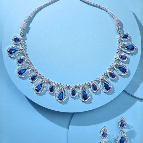 blue stone rhodium jewellery set on aesthetic background elegant necklace earrings set