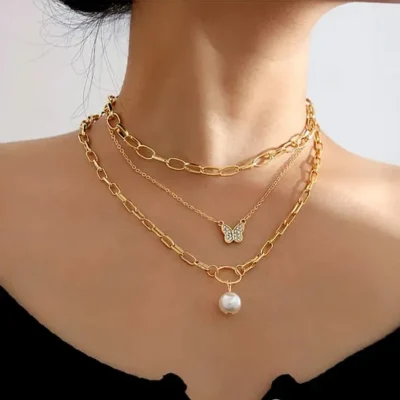 Butterfly Pink Pearl Necklace for Women