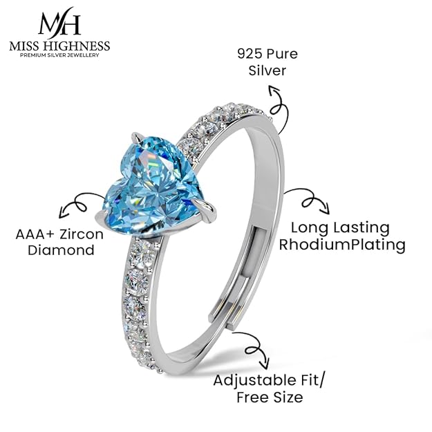 925 Sterling Silver Heart Design Ring for Women & Girls | Adjustable Minimal Jewellery | Available in Silver & Gold Finish