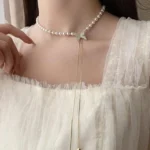 pearl choker necklace with star pendant and long tassel chain for women